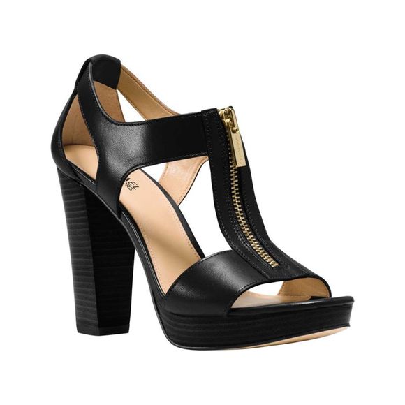 MICHAEL KORS Shoes - MICHAEL KORS Womens Black  Berkley Almond Toe Stacked Heel Leather Heeled 7.5 M